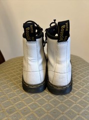 “Doc” Dr Martens 1460J Combat Boots Youth Size 4 White Leather Lace Up Side Zip