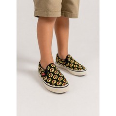 Buc-ees Beaver Logo Print Black Canvas Slip On Shoes Kids Size 4Y 6W