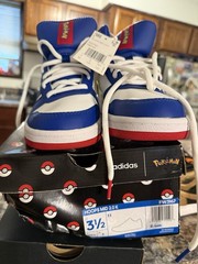 adidas Hoops Mid 2.0 K Pokémon Pikachu Kids Sneakers Blue White Red Size 3.5