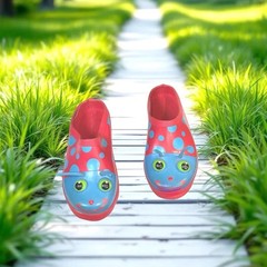 Sunny Patch Red w Blue Polka Dots 3D Bug Insect Face Rubber Clogs Toddler 8-9