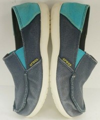 CROCS „Cruz“ Boys Sz 3 Junior Blue Two-tone Canvas Loafers Shoes Slip On 15576