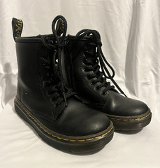 Dr. Martens Zavalaj Black Leather Lace-Up Side Zip Combat Boots Kids US 12