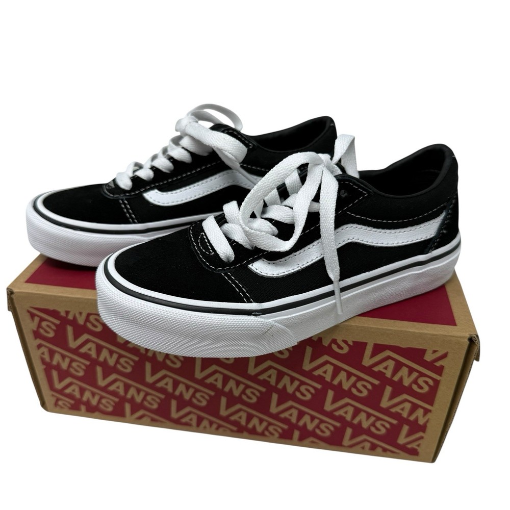Vans Ward Youth Shoes Size 1 Black White Suede Canvas Low Top Sneakers New