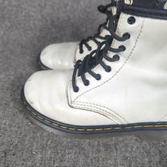 Dr Doc Martens Youth Size 10 Combat Boots White Leather Lace Up Side Zip 1460J