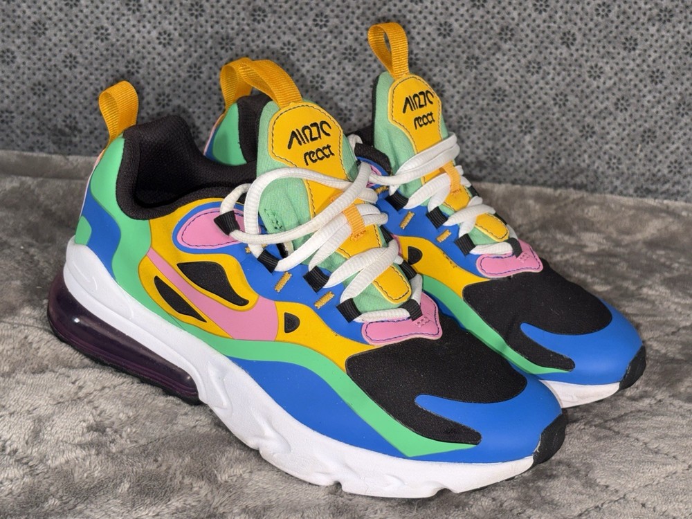 Nike Air Max 270 React Shoes Youth Size 4Y Multicolor Rainbow Running CU4668-001