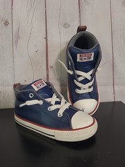 Converse All Star Navy Blue Red White Leather High Top Sneakers Infant Size 10