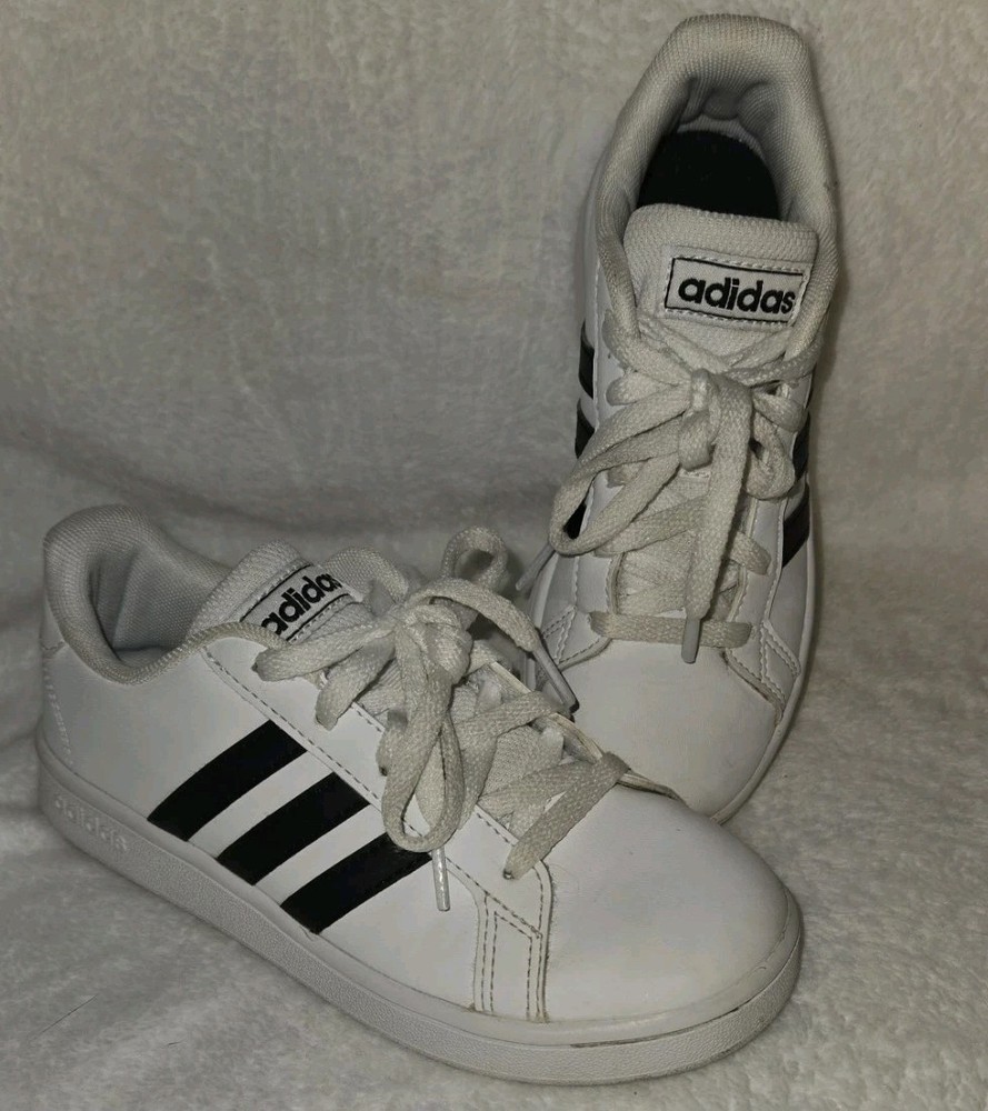 Adidas Grand Court 2.0 White Black Sneakers Tennis Shoes Youth Size 13K