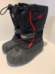 KIDS Sorel Youth Flurry-K Snow Boot, Black/Bright Red, Little Kid SZ 2 (20.0 CM)