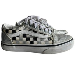Vans Kids Old School Low Silver Black & White Checkerboard Skate Shoes Size 2