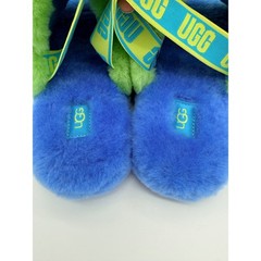 UGG Fluff Yeah Kids Rainbow Stripe Blue Faux Fur Slingback Summer Slides Size 6