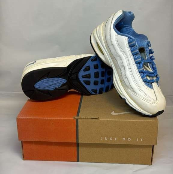 Nike Air Max 95 Leather (PS) White/Columbia Blue Toddler Size 12.5C (609067-142)