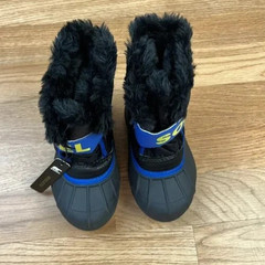 Sorel Childrens Snow Commander Winter Boots Little Kids Size 10 Black/Blue NEW