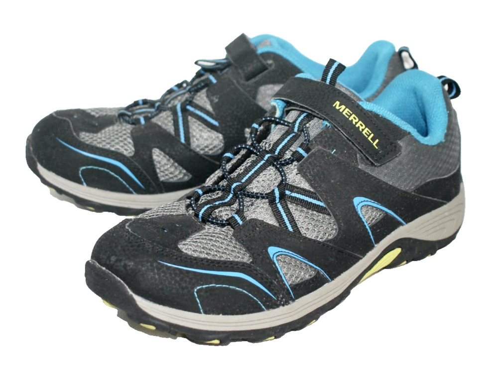 MERRELL Trail Chaser Hiking Sneaker Youth Junior Size 7 Wide Black Blue MK261971