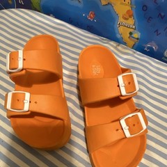 Lily & Dan Orange/White Double Buckle Slide Sandals Plastic Teens US 13