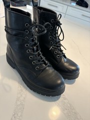 Black Combat High Top Boots Lace-Up Zip Unisex Kids Size 8 Flat Rubber Casual