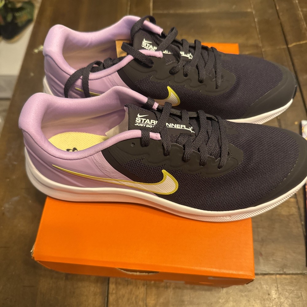 Nike Star Runner 3 GS Black Purple Yellow Mesh Sneaker Unisex Kids 7Y Lace Up