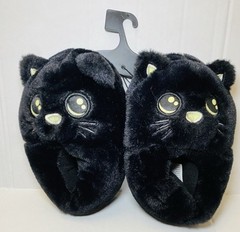 New Black Cat Black Kitty Cat Slippers Kids Small Cute Cat Slippers Kids-Small