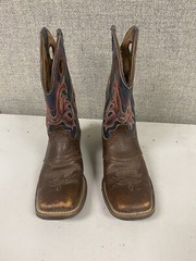 Justin Brown Blue Leather Square Toe Cowboy Boots Youth Size 1 D Style 2520JR