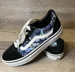 Vans Ward Moody Floral Shoes Purple / Black Skater Missy Kids Size 2 500714