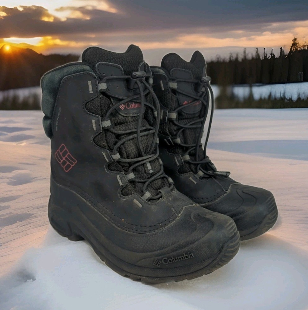 Columbia Bugaboot II Waterproof Snow Boots Youth Kids 5 Black Leather BY1317-010