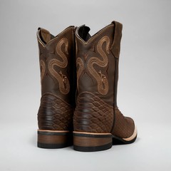 Kids Python Tribute Square Toe Cowboy Boots Brown Leather 6″ Shaft 1″ Heel
