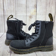 Doc Dr Martens Boots Combs J Combat Lace Up Black Canvas Zip Youth Kids Size 2