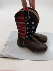 Roper Boots Kids Size 9 Brown American Flag Western Cowboy Square Toe Patriotic