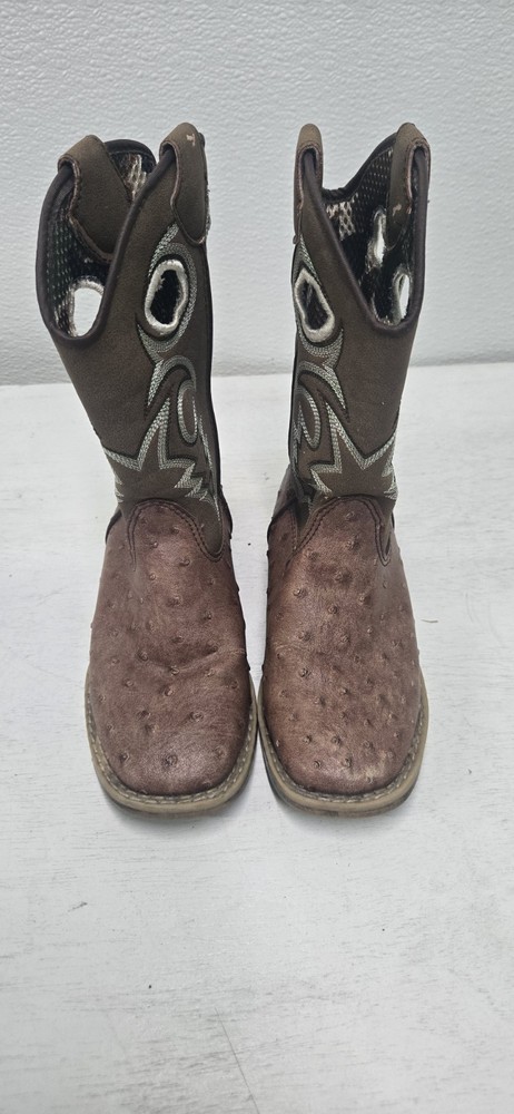 DBL Barrel Cowboy Boots Children Size 11 1/2 Brown Tan Ostrich