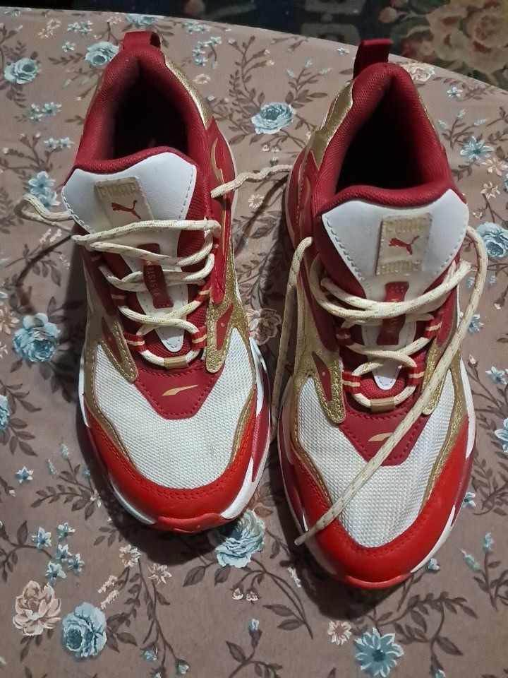 Puma RS-Fast Jr „Glitz“ Sneakers White Red Gold 384747-01 Big Kids Size 7C
