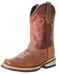 Boy’s Brown with Chedron Square Toe Leather Cowboy Boots Rubber Sole Handmade