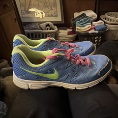 Nike Revolution 2 Blue Pink Green Youth 6Y Athletic Sneakers Mesh Lace Up