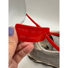 Off-White Kids Low Vulcanized Silver Glitter Sneakers Zip Tie Shoes