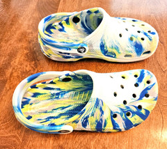 Crocs Classic Marbled Blue Green Yellow White Clog Kids J4 Rugged