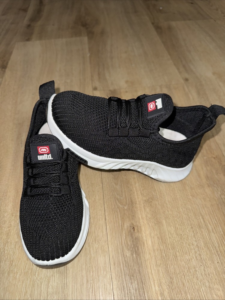 ECKO UNLTD. Black White Casual Mesh Stretch Sneakers Youth Size 1