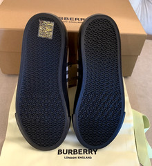 BURBERRY UNISEX MARKHAM CHECK LOW TOP SNEAKERS, BEIGE, BLACK – 3 US / 34 EU, NIB