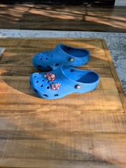Crocs Size J2 Solid Blue With Super Mario Jibbitz