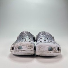 Crocs Gray Classic Clogs Glitter Sparkle Slip On Shoes 206992 Youth Size C9