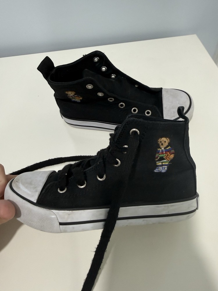Polo Ralph Lauren Bear Embroidered High Top Canvas Lace Up Kid’s Shoes size 12