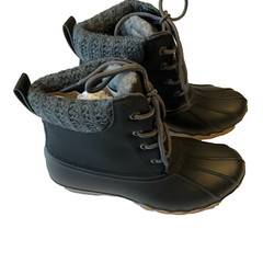 Fab Kids Snow Duck Boots Kids Size 13 Black Brown Sweater Cuff
