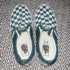 VANS Green White Slip-On Check Shoes Unisex Kids Size 12 EU 29 Classic