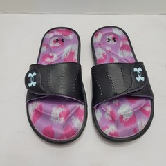 Under Armour Ignite VI Graphic Girls Slide Sandals Size 4 Youth Black Purple Pin