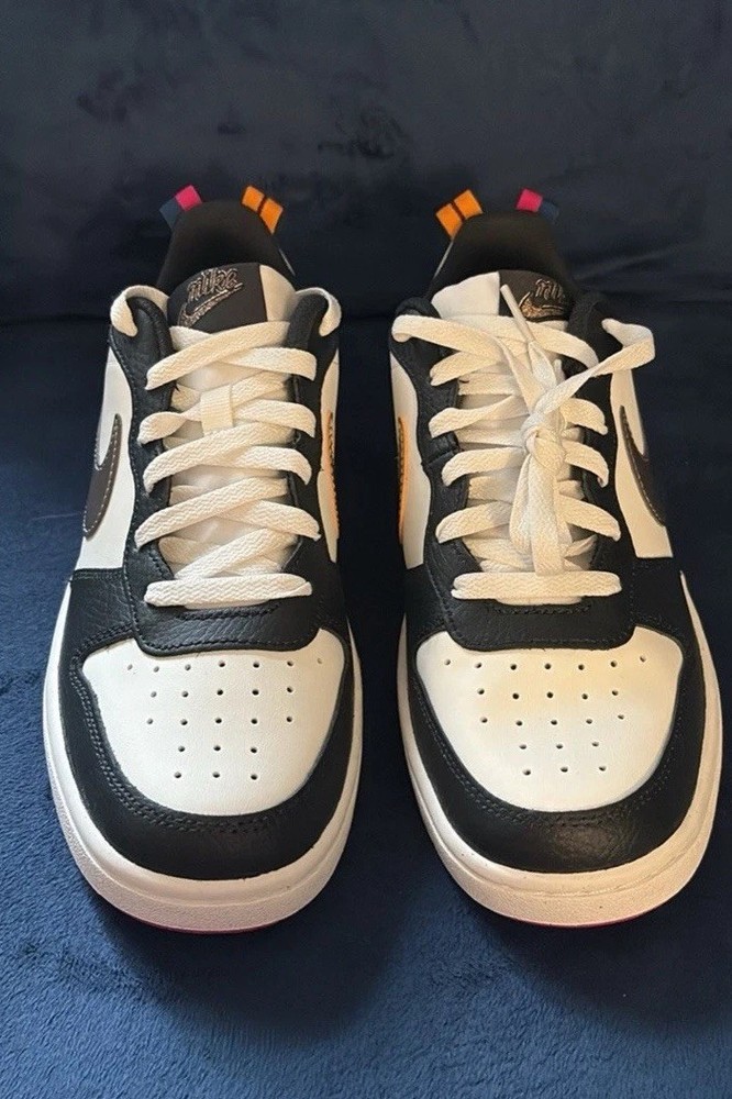 Nike Court Borough Low 2 SE GS White Black Metallic Pewter Leather Shoes 6.5Y