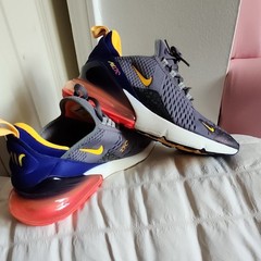 Nike Air Max 270 Kids Athletic Sneakers Gray Yellow Blue Pink Mesh US 6Y