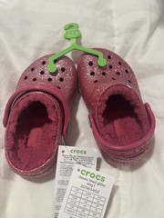 Crocs Classic Glitter Lined Kids Clogs Pink Size C7