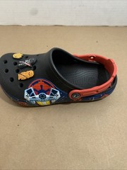 Star Wars Black Crocs Size Junior 3 with 6 Marvel Jibbitz Red Strap TIE Fighter