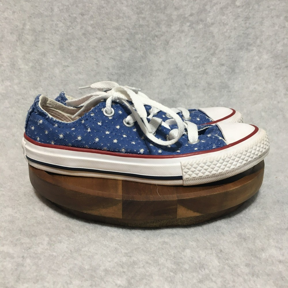 Converse All Star Chuck Taylor Low Top Double Tongue Kids Size 12 Blue with Dots