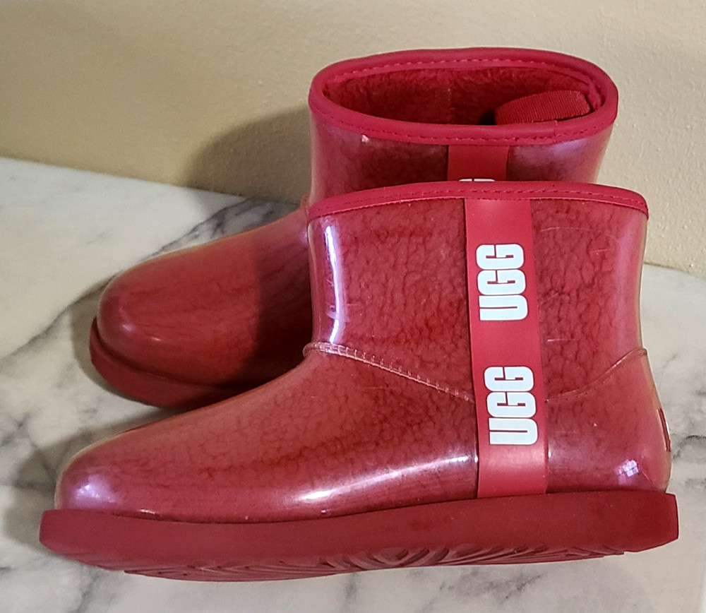 Big Kids SIZE 5 Classic RED Clear Mini II Large LOGO Fleece Lined Boots 1112386K