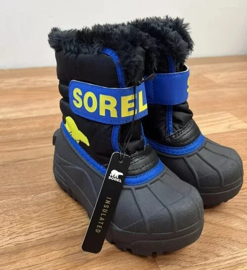 Sorel Childrens Snow Commander Winter Boots Little Kids Size 10 Black/Blue NEW
