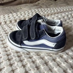 VANS Old Skool Blue/White Hook & Loop Canvas Sneakers Unisex Kids toddler US 6.5