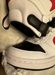 Size 12C- Nike Court Borough Mid 2 White/University Red-Black Kids Youth CUTE